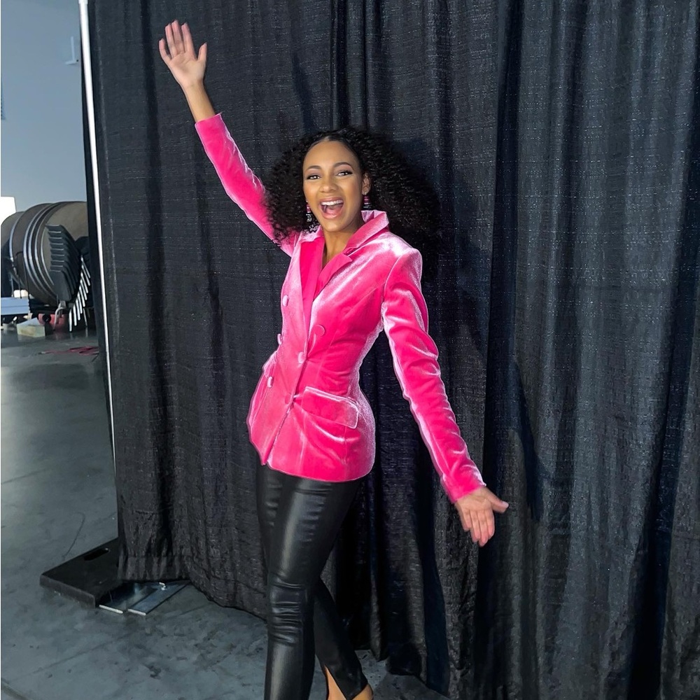 House of CB London pink velvet blazer